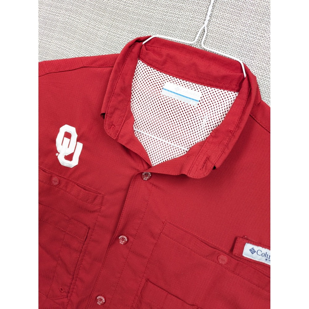 Columbia PFG Oklahoma Sooners Fishing Shirt Mens Small Red NCAA Button Up